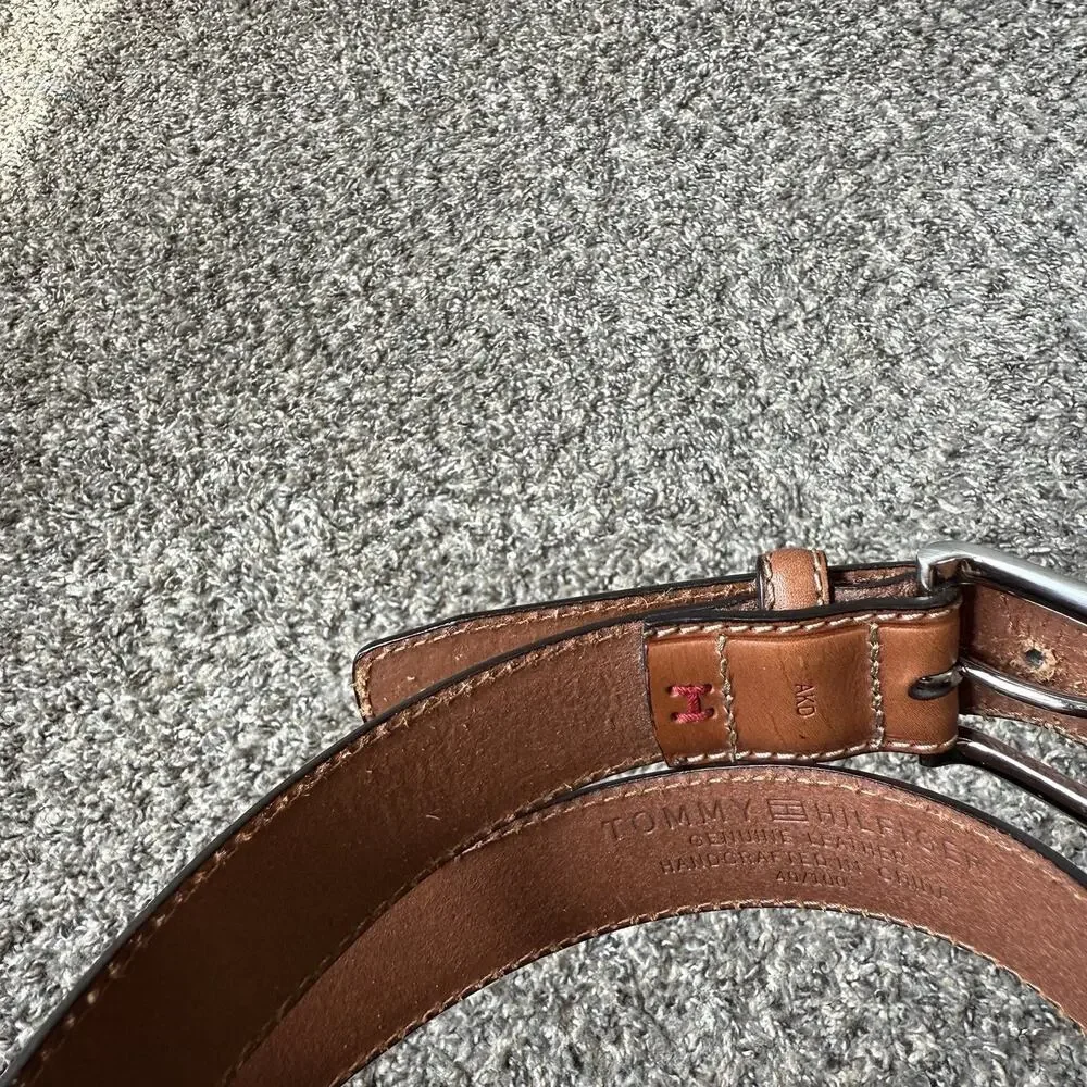 Tommy Hilfiger Thick Brown Leather Belt Handcrafted Size 40